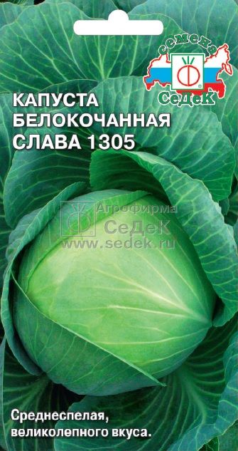 Семена - Капуста Слава 1305 Белокачанная 0,5 гр.